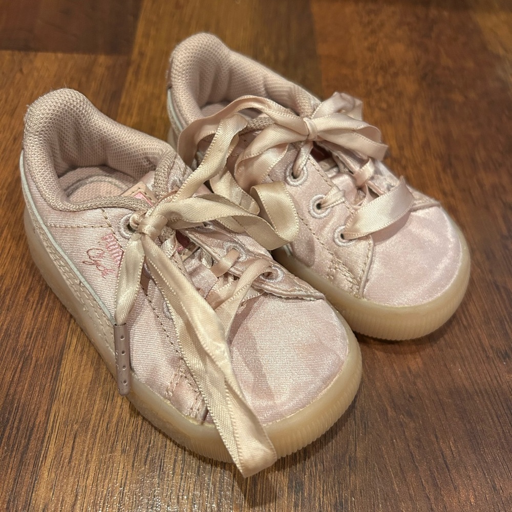Puma Clyde Satin Pink Sneakers with Silk Laces Infant Size 4C
